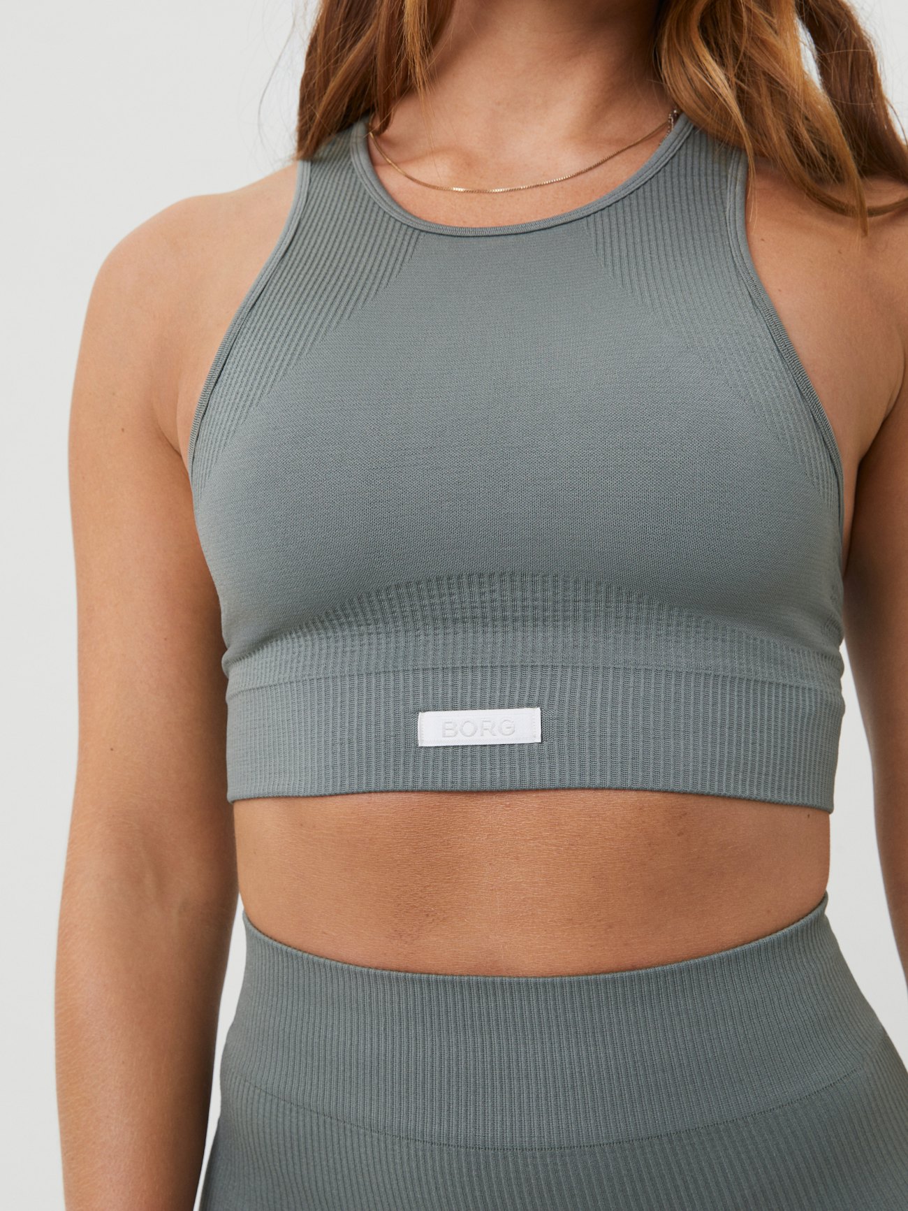 Washed Sage Seamless Racer Crop Top, Womens Tops
